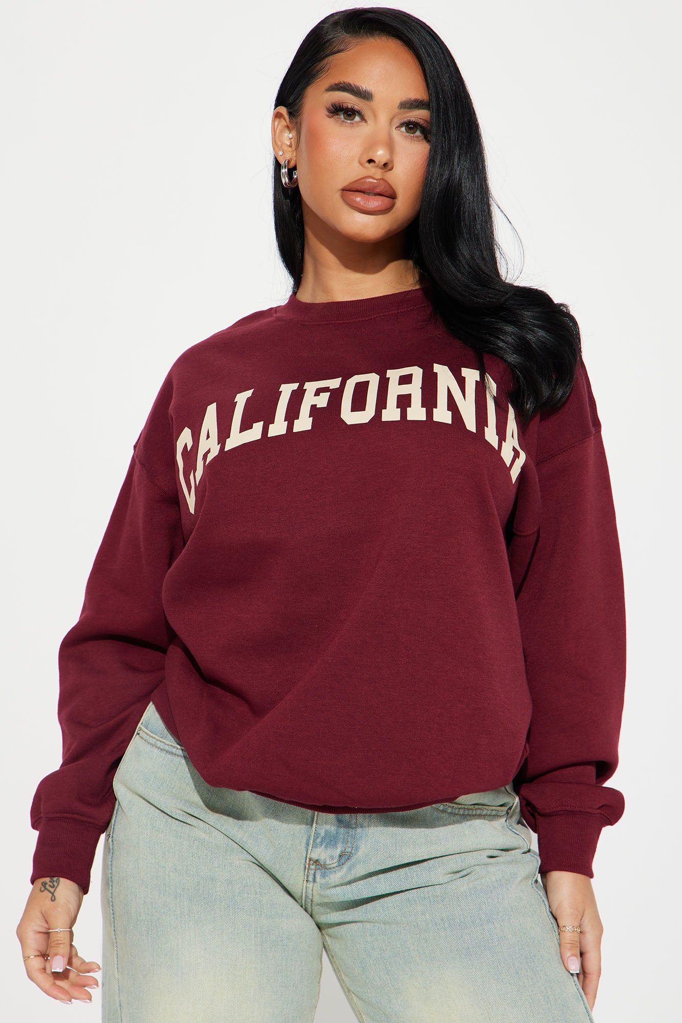 California Vintage Crew Neck Sweatshirt - Burgundy sold by Fashion Nova