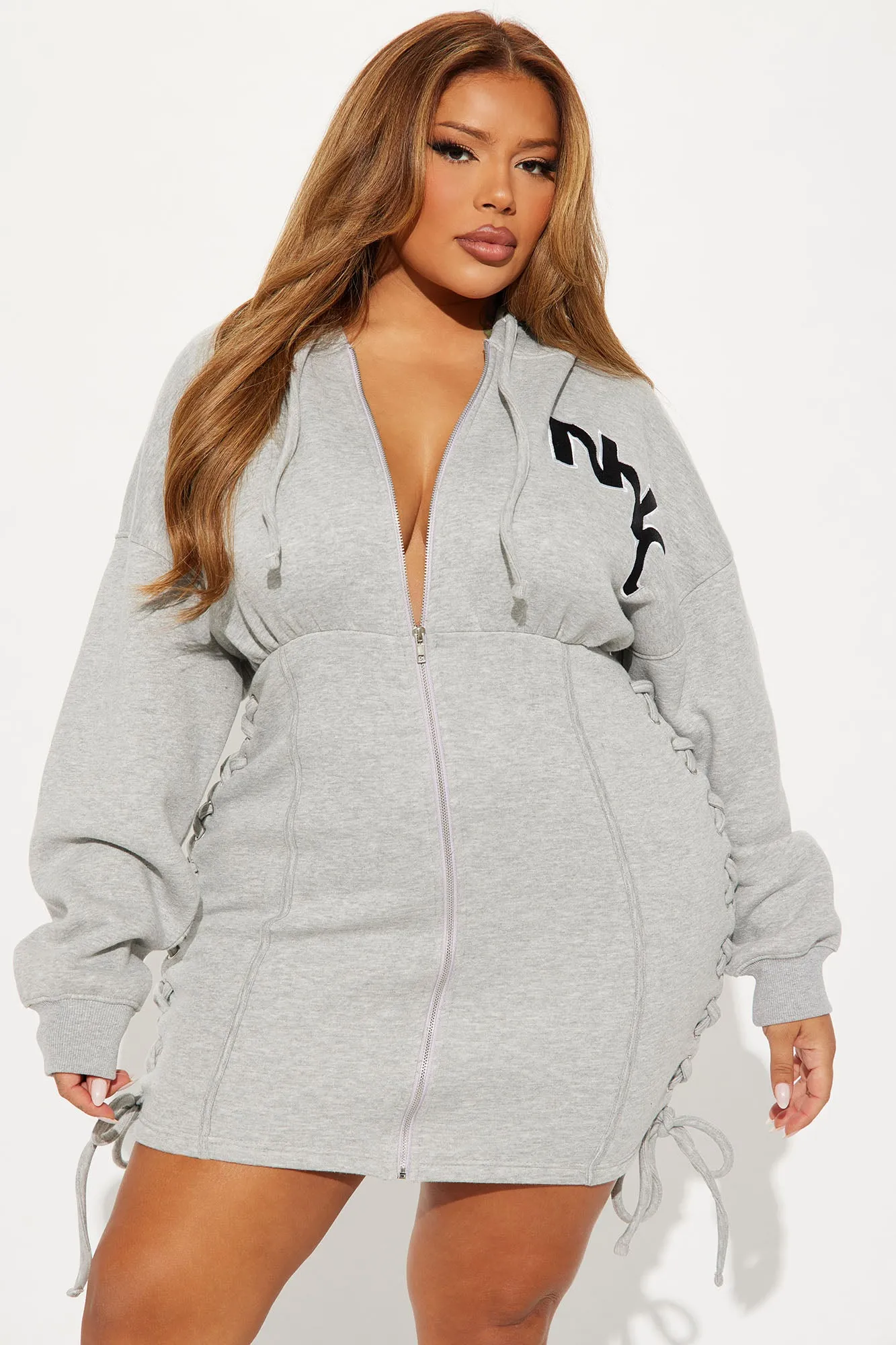 City Girls Up Hoodie Mini Dress - Heather Grey sold by Fashion Nova product image thumbnail 5