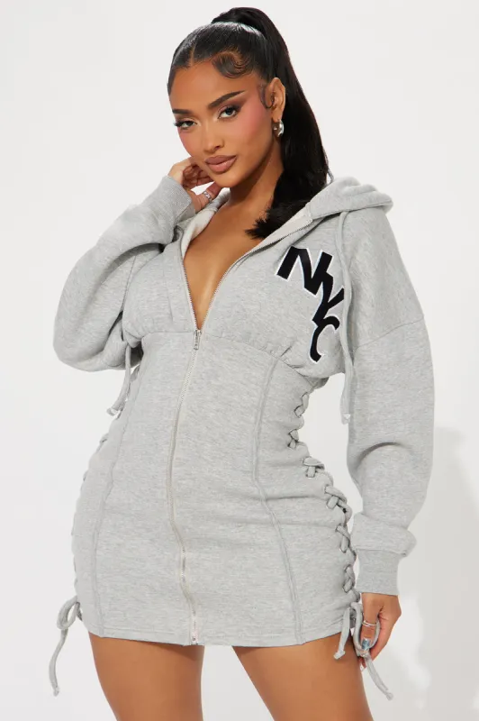 City Girls Up Hoodie Mini Dress - Heather Grey sold by Fashion Nova