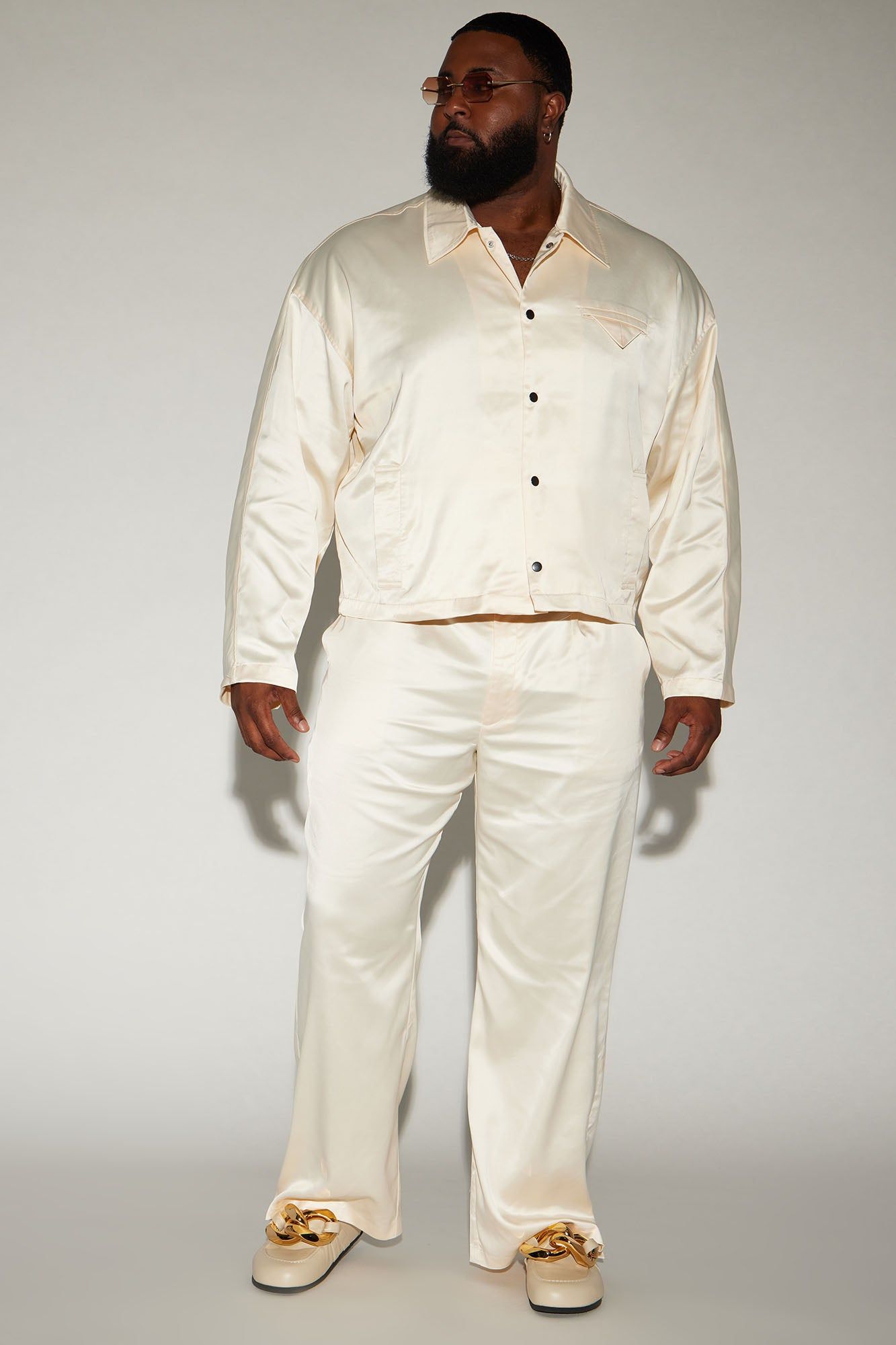 Florence Satin Relaxed Flare Trousers - Cream sold by Fashion Nova product image thumbnail 5