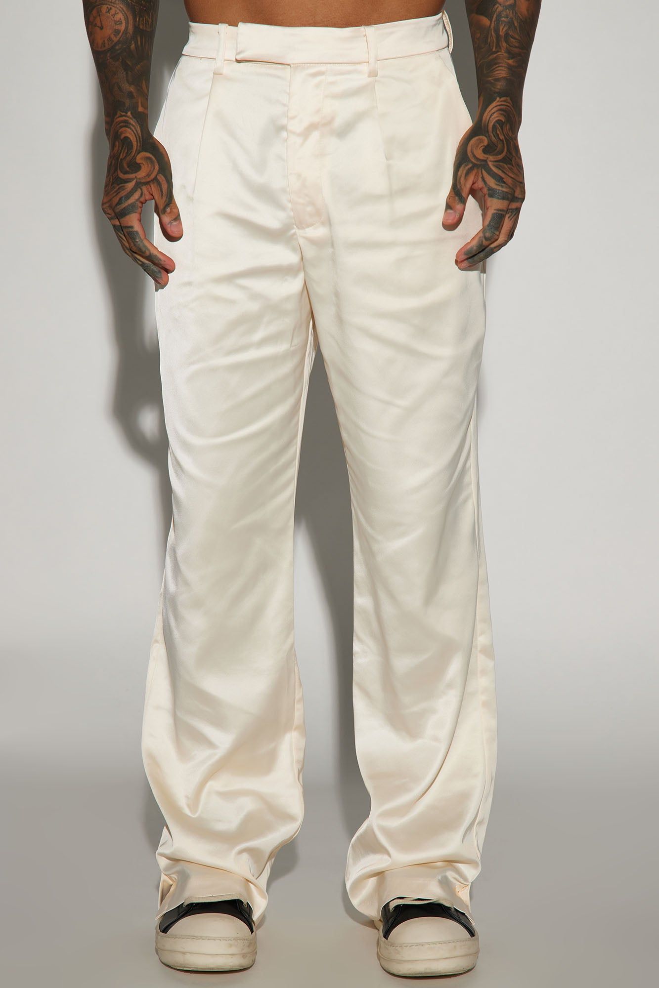 Florence Satin Relaxed Flare Trousers - Cream sold by Fashion Nova