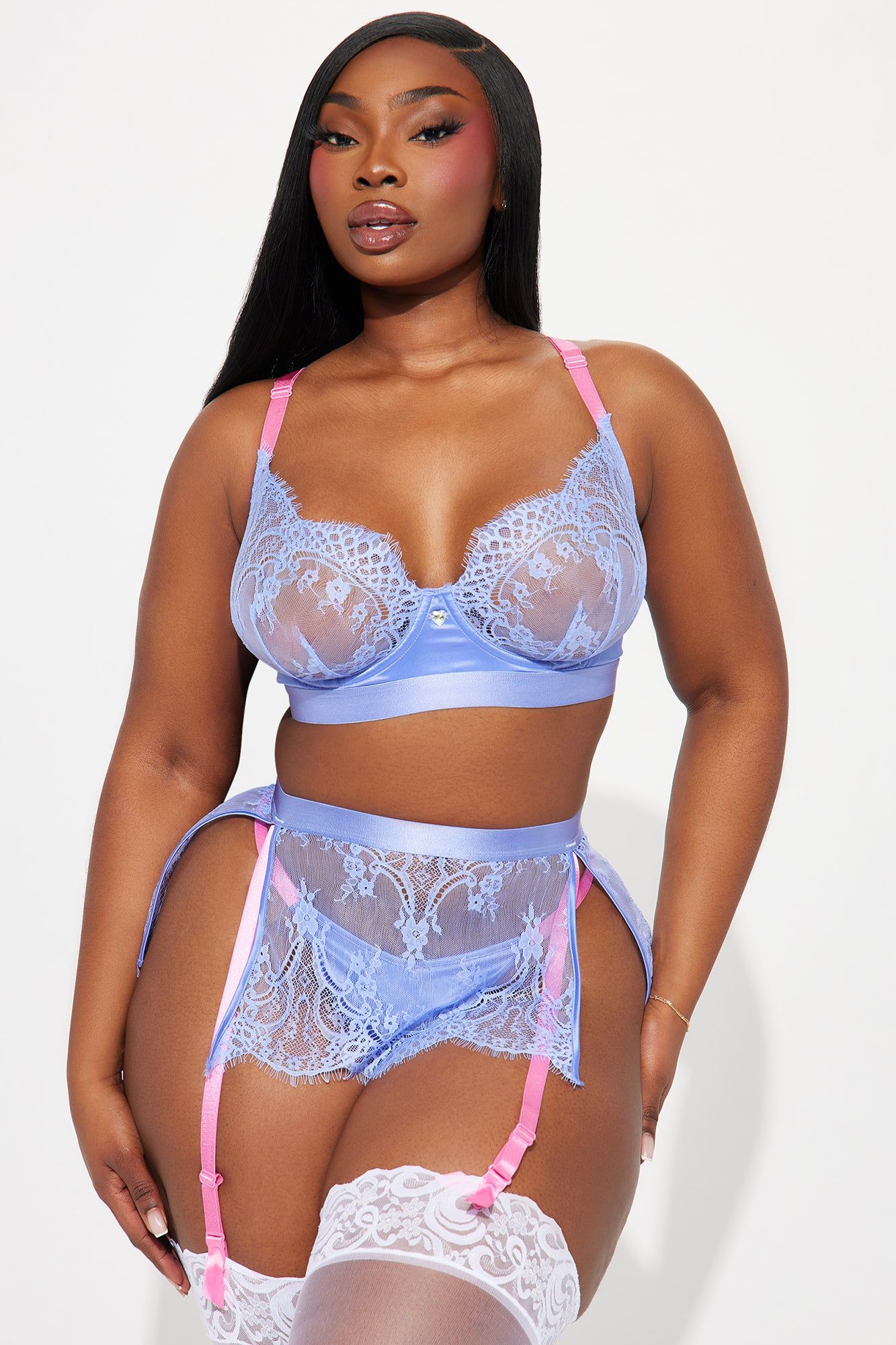 Electric Touch Lace 3 Piece Garter Skirt Set - Blue sold by Fashion Nova product image thumbnail 4