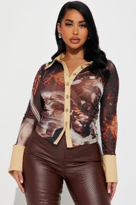 In The Mix Mesh Shirt - Brown Combo sold by Fashion Nova