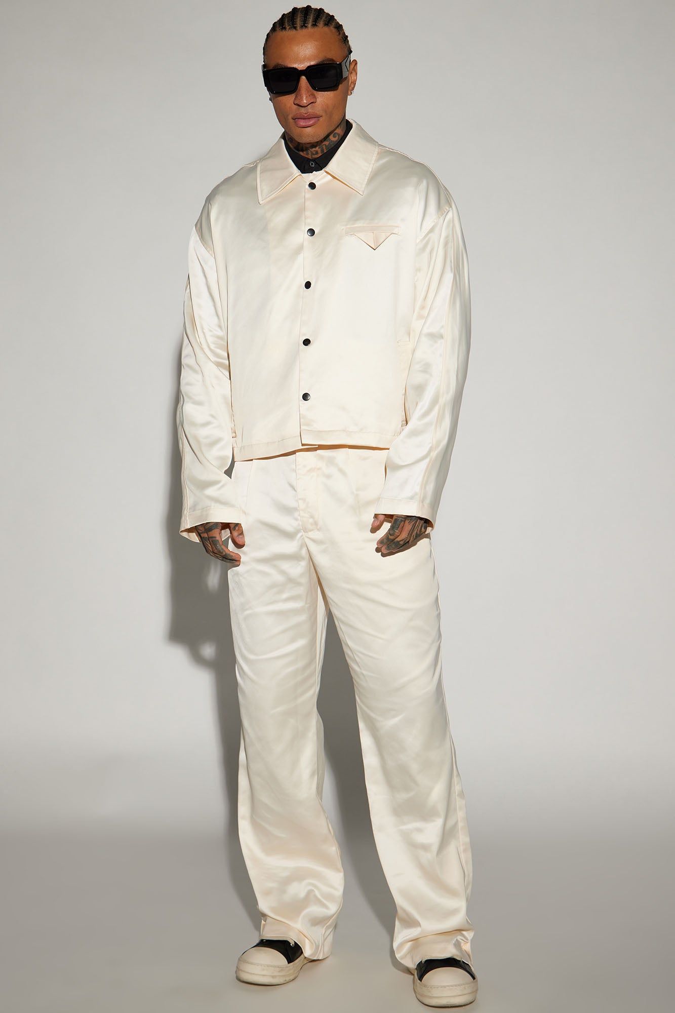 Florence Satin Relaxed Flare Trousers - Cream sold by Fashion Nova product image thumbnail 2