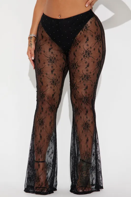 Cheers Babe Embellished Lace Flare Pant - Black sold by Fashion Nova