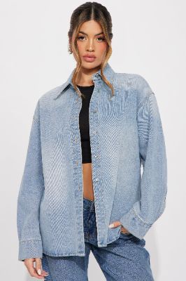 No Hard Feelings Denim Shirt - Light Wash sold by Fashion Nova