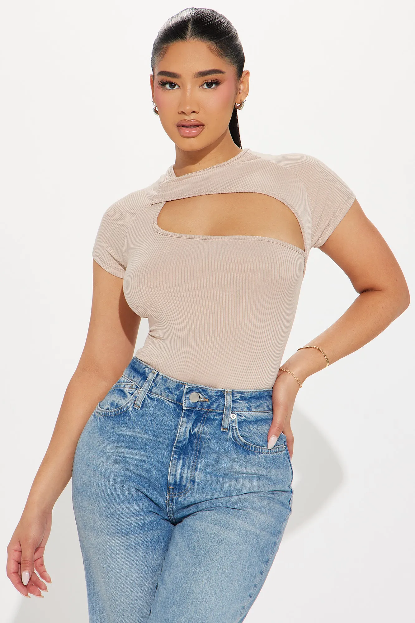 Back Again Short Sleeve Bodysuit - Taupe sold by Fashion Nova product image thumbnail 3