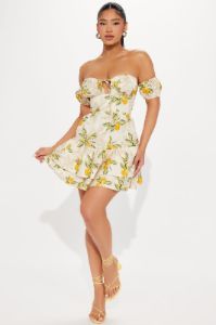 Amalfi Coast Mini Dress - White/combo sold by Fashion Nova