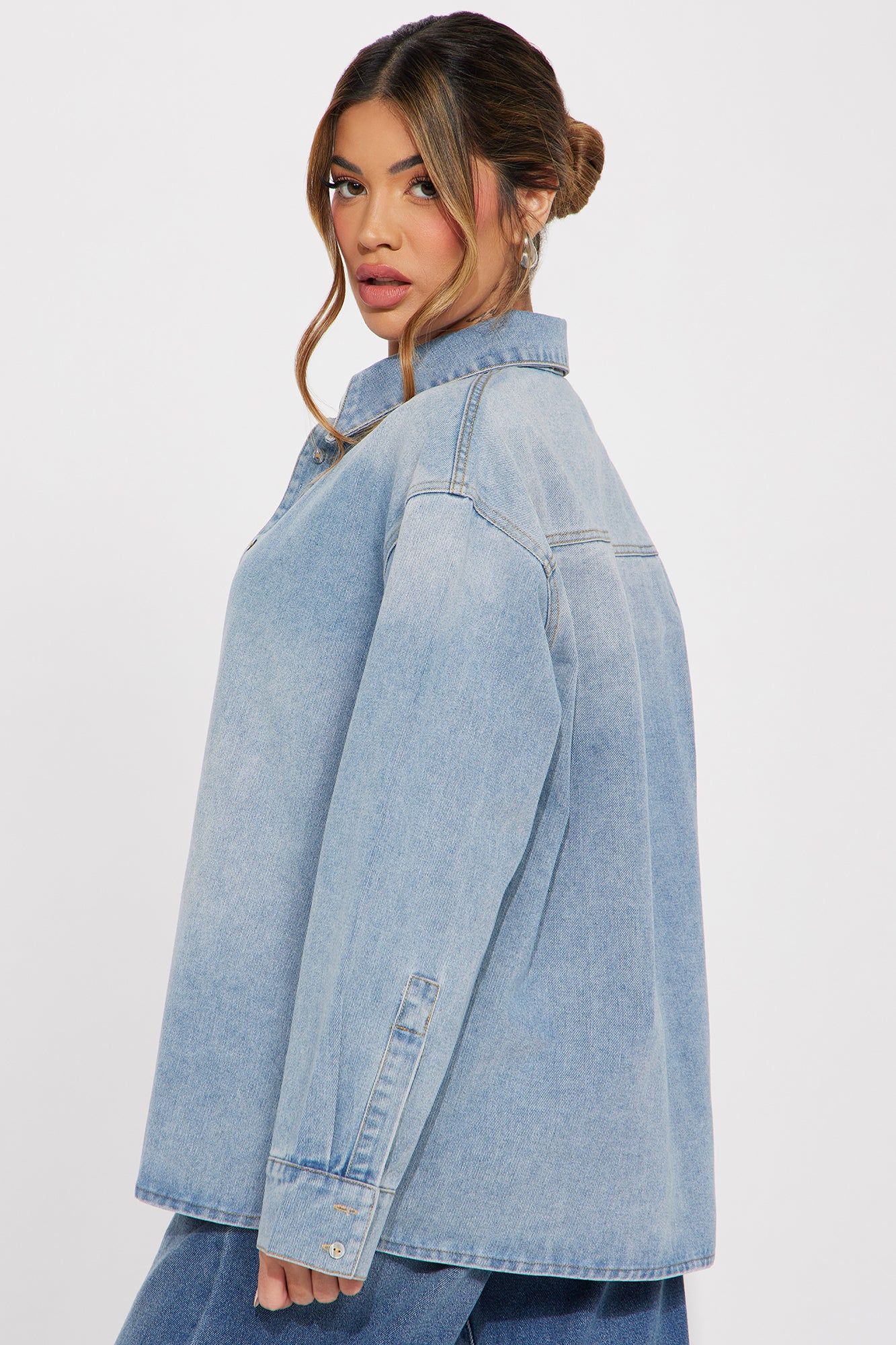 No Hard Feelings Denim Shirt - Light Wash sold by Fashion Nova product image thumbnail 3