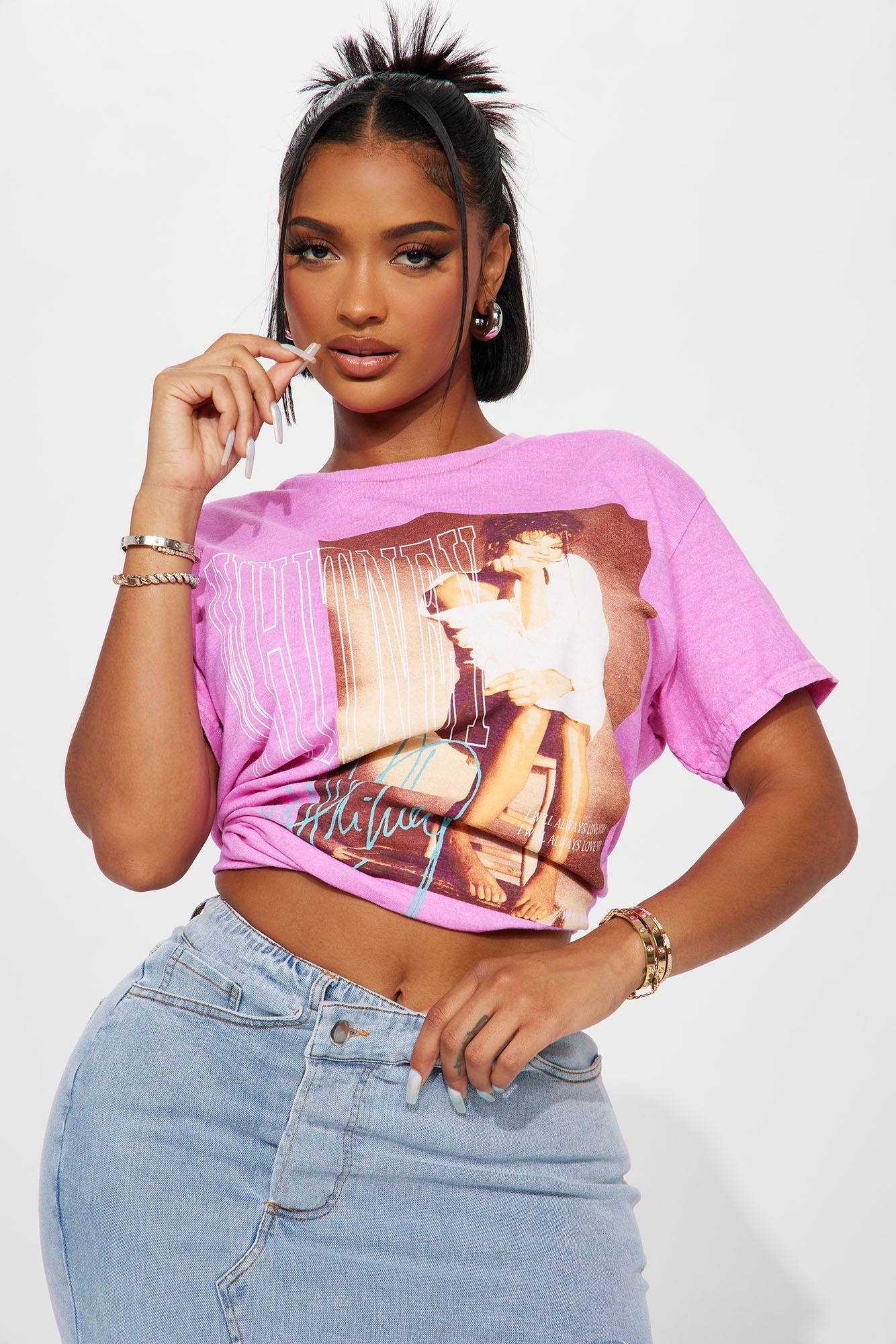 Whitney Houston Washed T-Shirt - Hot Pink sold by Fashion Nova