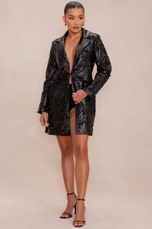 Maia Embroidered Faux Leather Jacket - Black sold by Fashion Nova