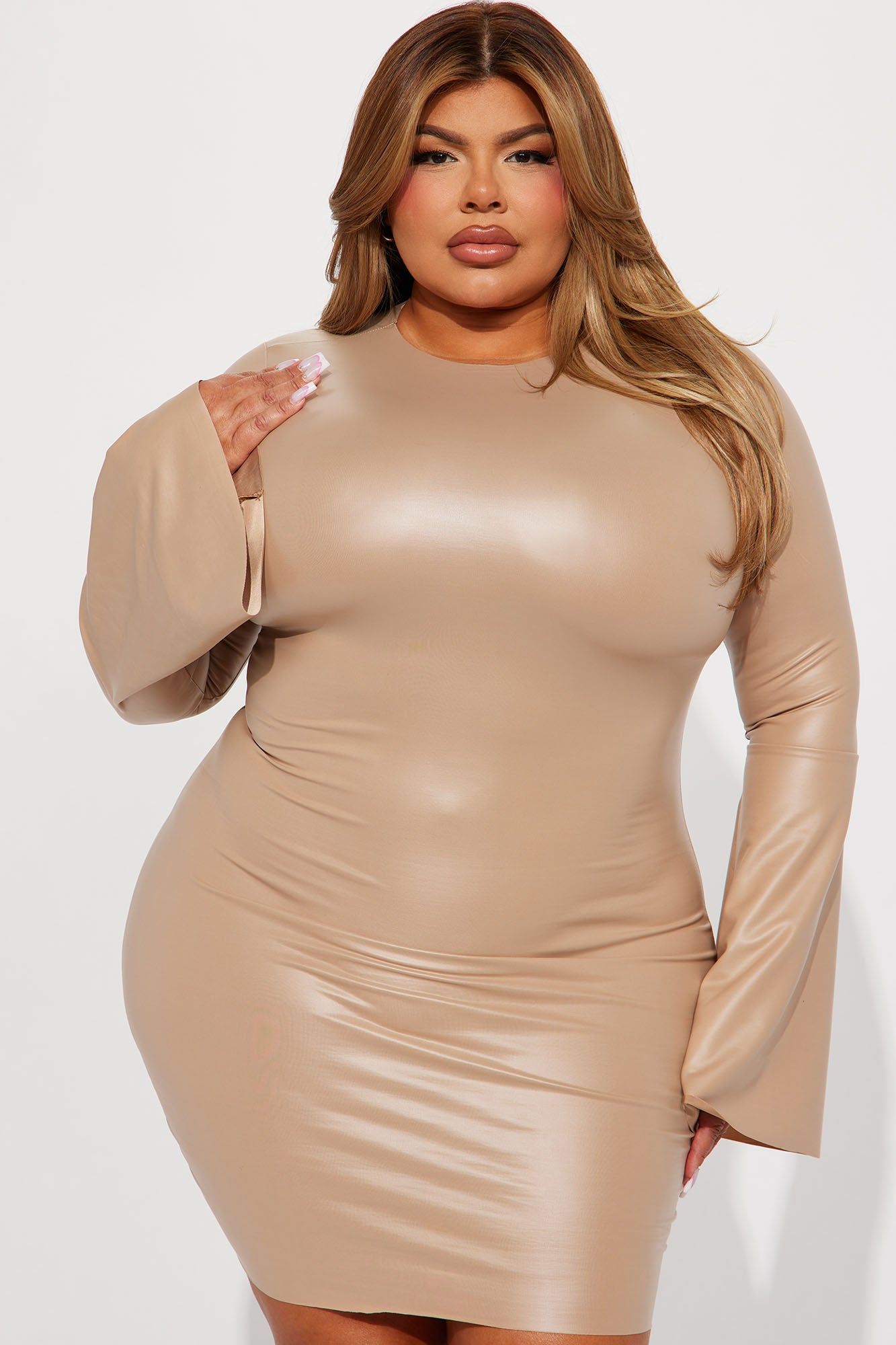Lana Faux Leather Mini Dress - Taupe sold by Fashion Nova product image thumbnail 4