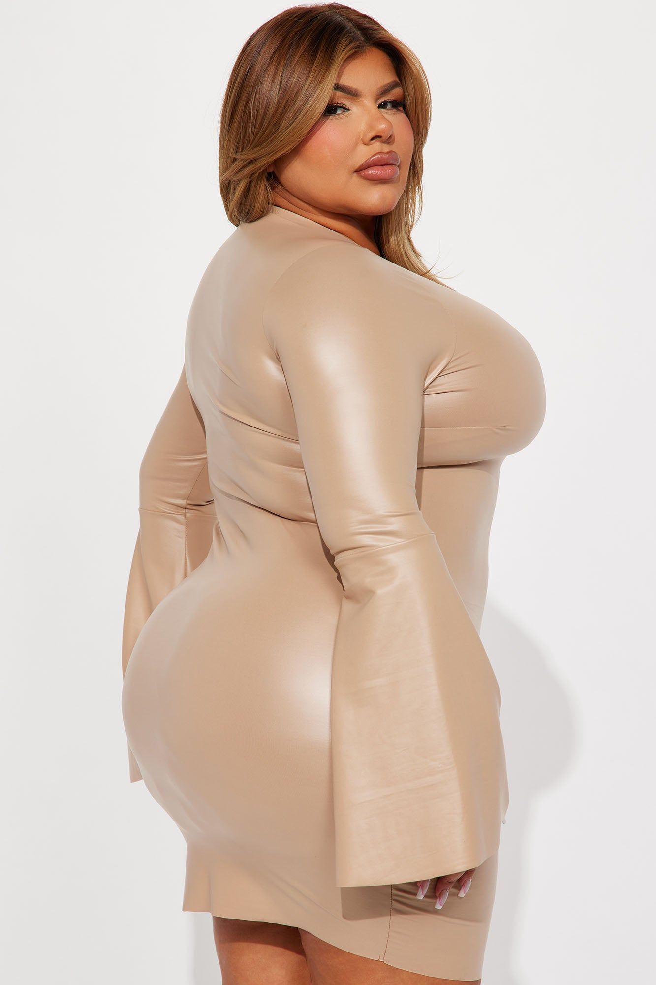 Lana Faux Leather Mini Dress - Taupe sold by Fashion Nova product image thumbnail 6