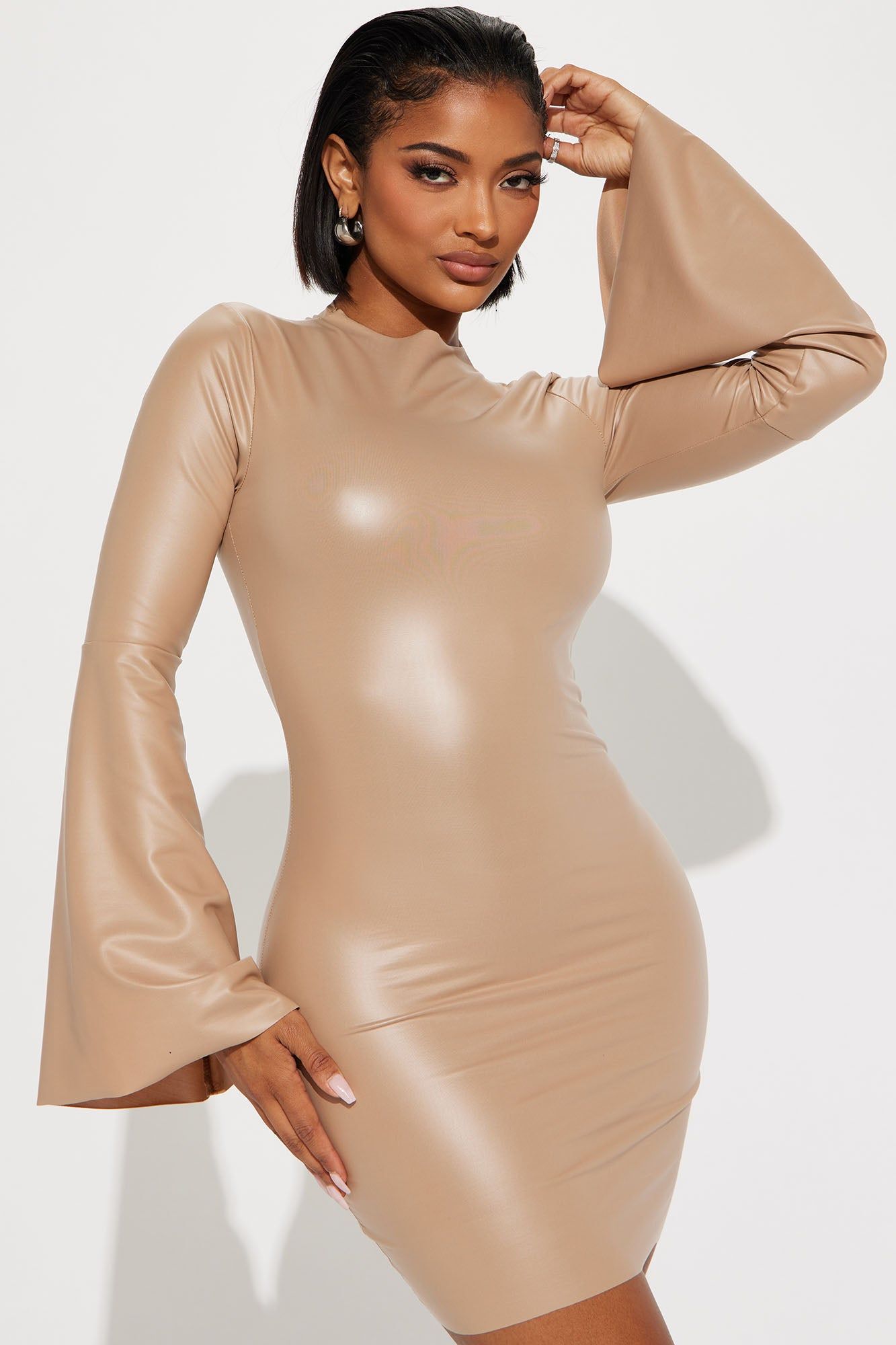 Lana Faux Leather Mini Dress - Taupe sold by Fashion Nova