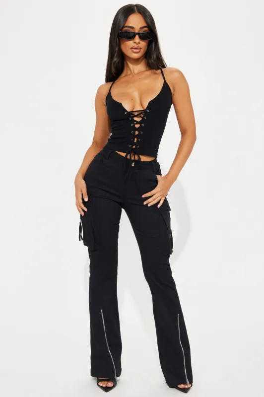 Make It Last Cargo Flare Pant - Black sold by Fashion Nova