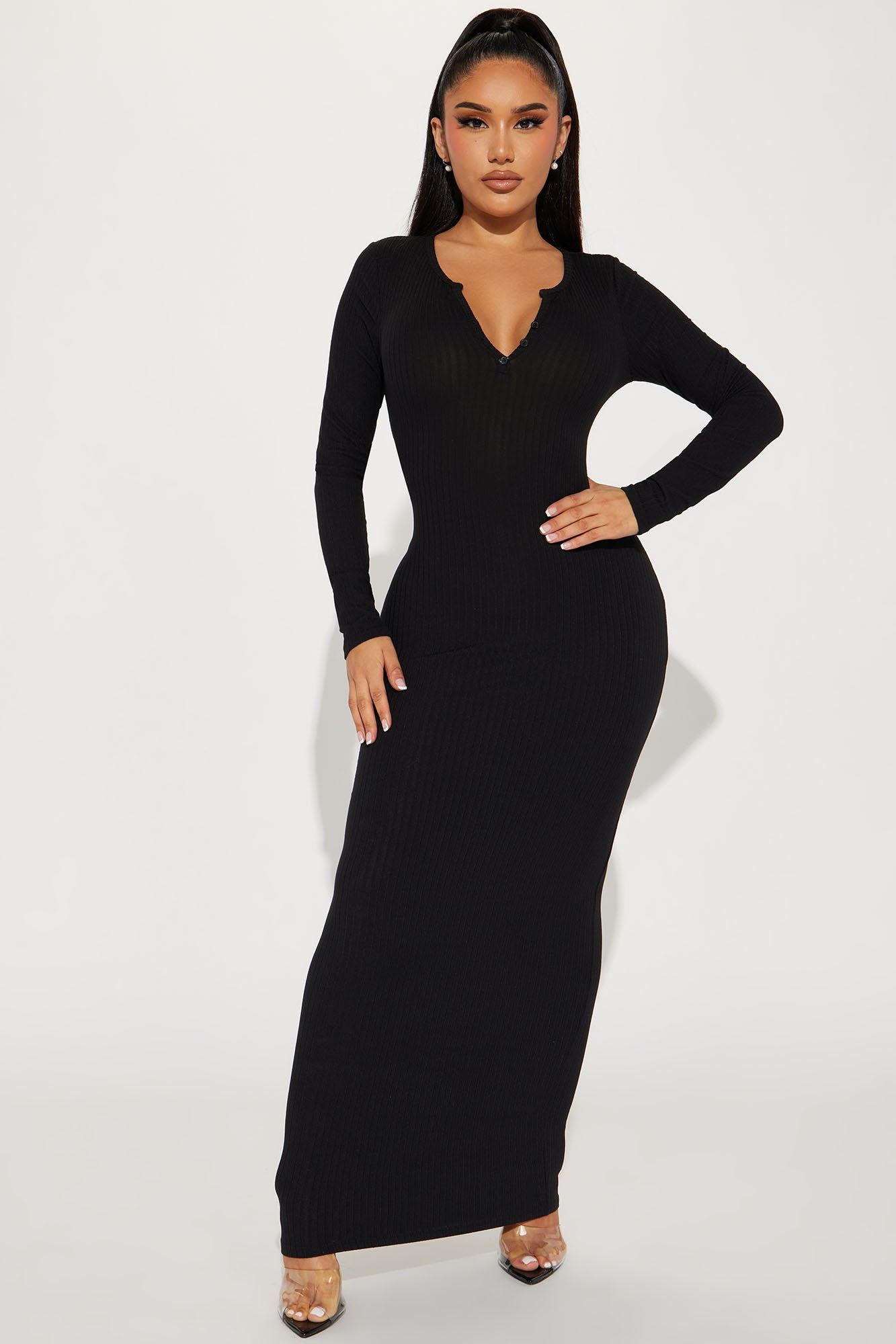 Jayda Ribbed Maxi Dress - Black sold by Fashion Nova