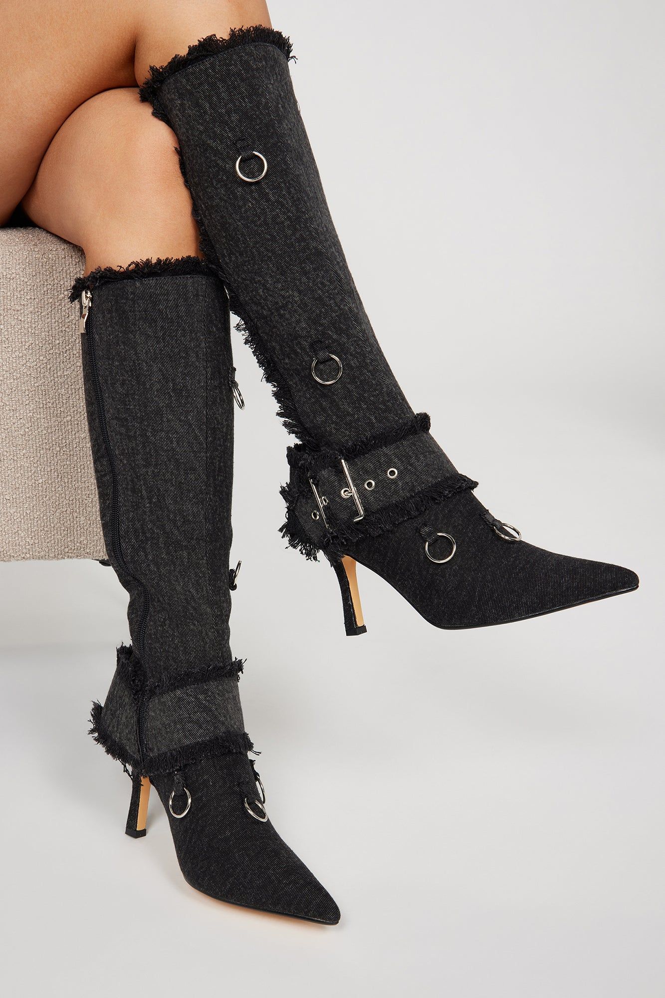 Too Daring For You Knee High Heeled Boots - Black sold by Fashion Nova
