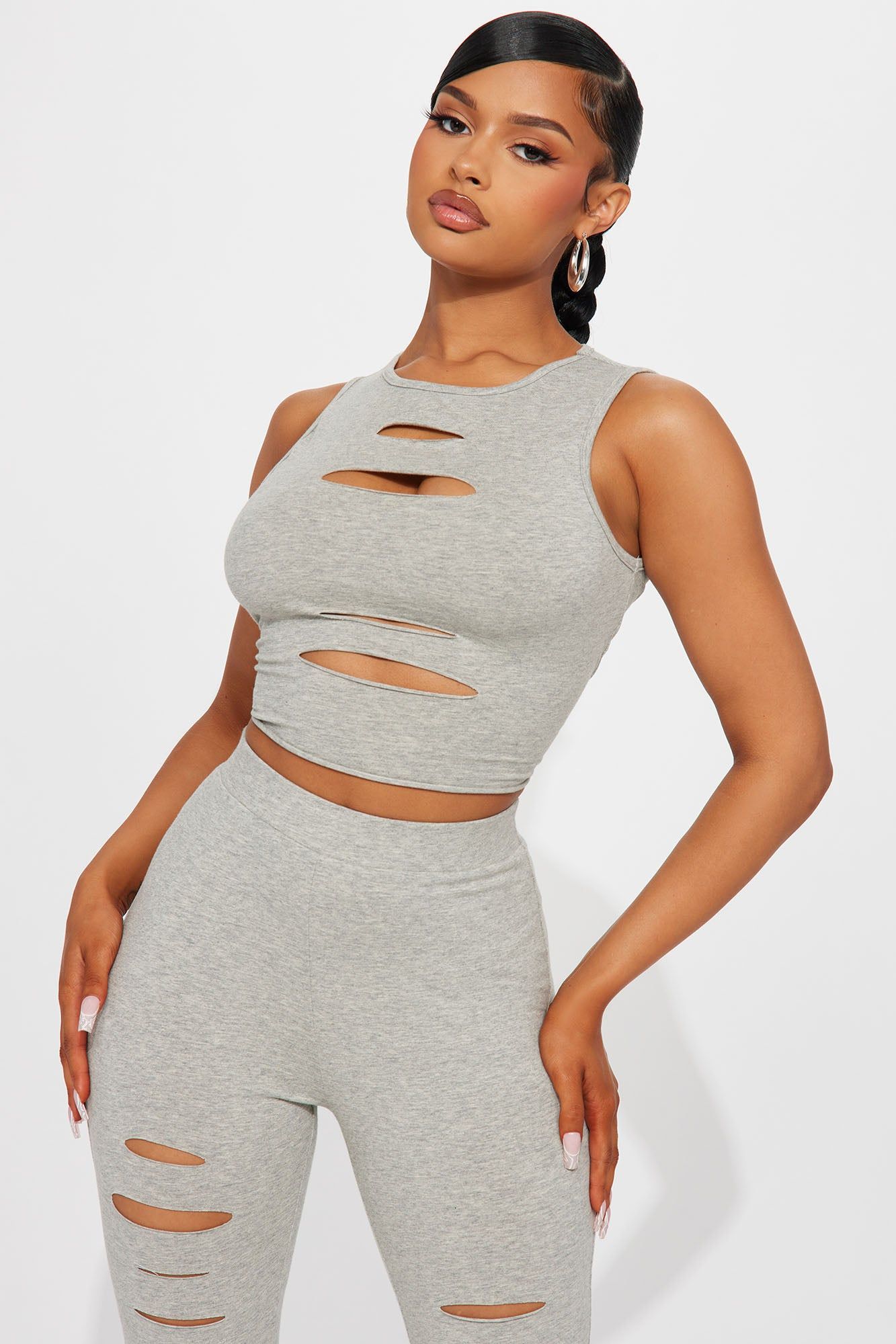 Your Direction Distressed Pant Set - Heather Grey sold by Fashion Nova product image thumbnail 2