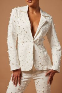 Sandrine Embellished Denim Blazer Set - White sold by Fashion Nova