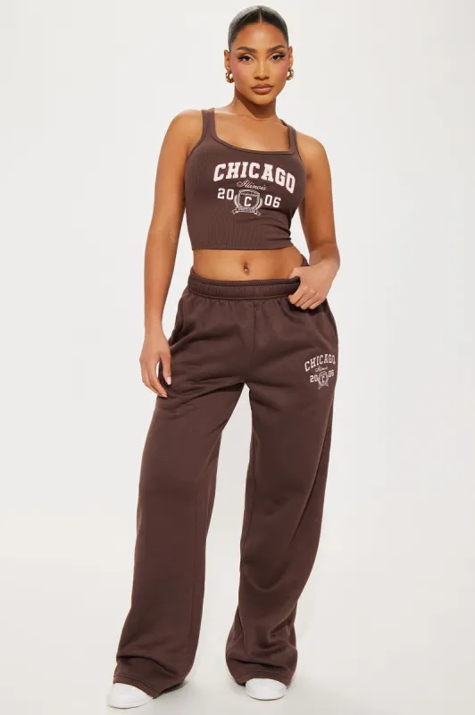 Chi Town Fleece Pant Set - Brown/combo sold by Fashion Nova