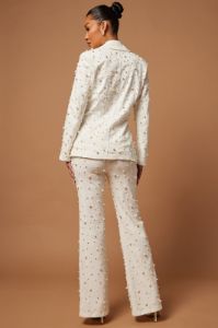 Sandrine Embellished Denim Blazer Set - White sold by Fashion Nova