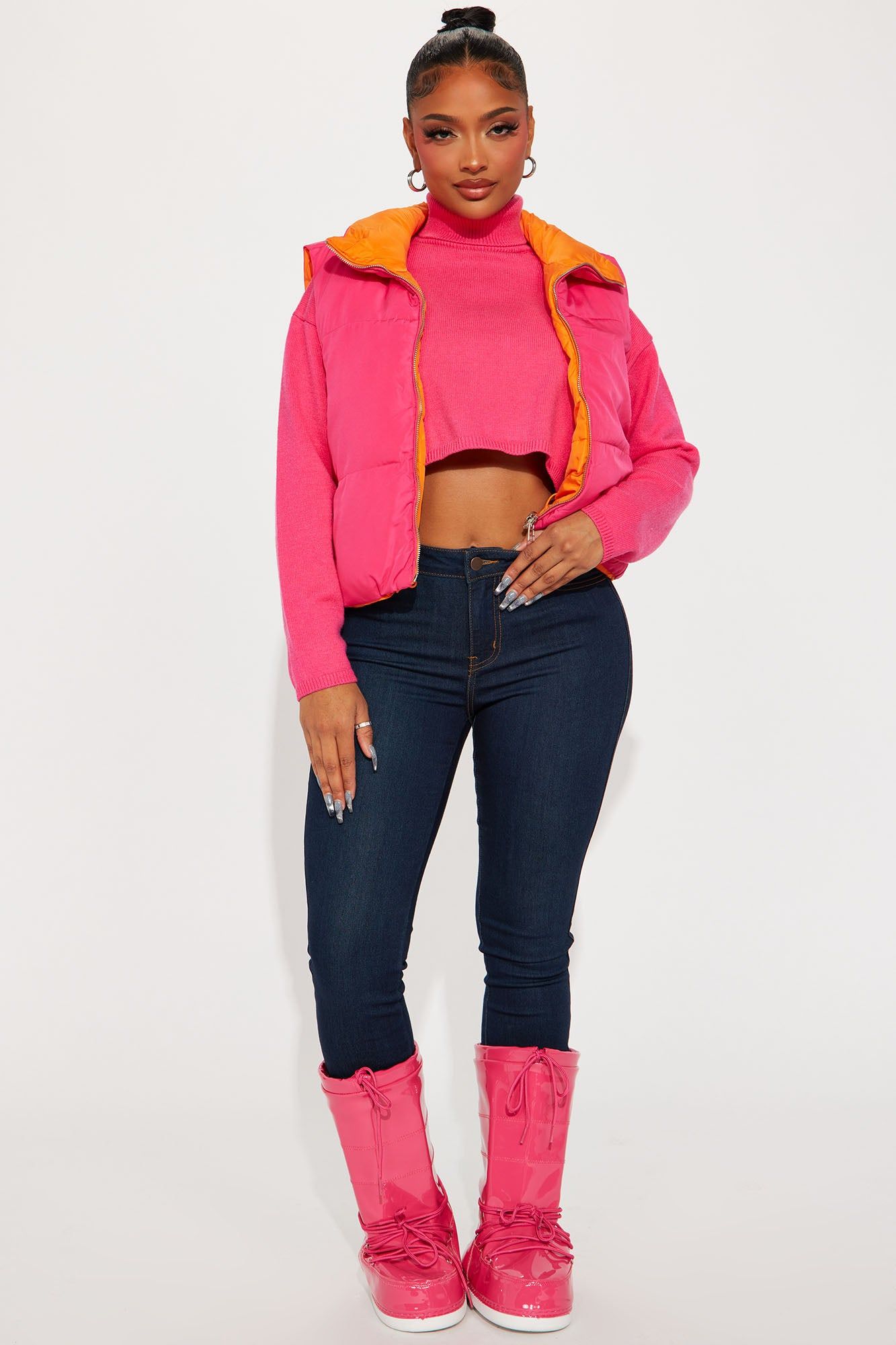 Danielle Reversible Puffer Vest - Pink/combo sold by Fashion Nova product image thumbnail 2