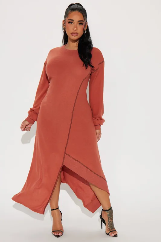 Kim Long Sleeve Maxi Dress - Rust sold by Fashion Nova