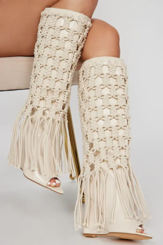 Summer Crochet Knee High Boots - Cream sold by Fashion Nova