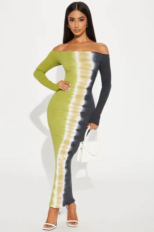 Different Phases Tie Dye Midi Dress - Green/combo sold by Fashion Nova