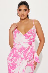 Tropical Escape Linen Wrap Maxi Dress - Pink sold by Fashion Nova