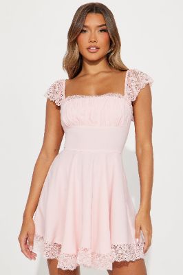 Alexandria Lace Trim Mini Dress - Pink sold by Fashion Nova