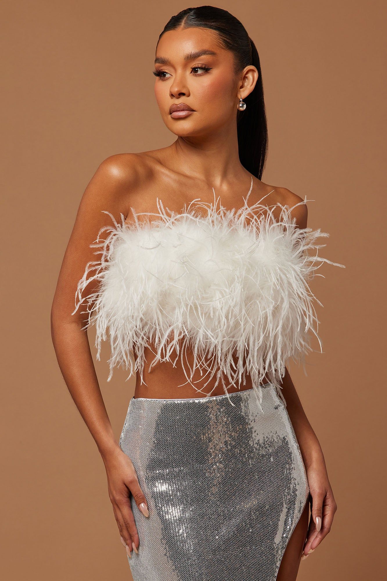 Fiona Feather Sequin Skirt Set - White/Silver sold by Fashion Nova product image thumbnail 2