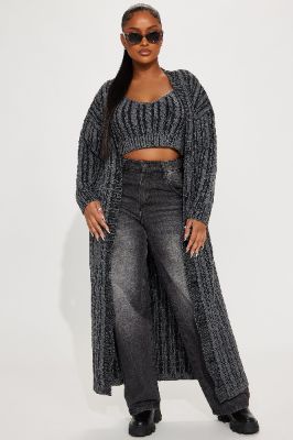 Casual And Cool Washed Cardigan Set - Black/combo sold by Fashion Nova