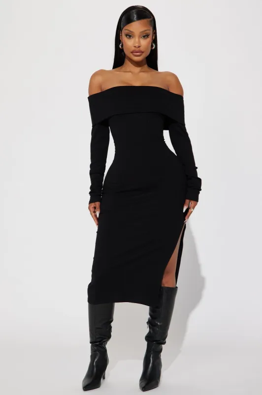 Jenna Ribbed Midi Dress-Black sold by Fashion Nova
