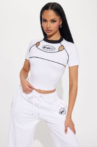 Sporty Contrast Cut Out Tee - White sold by Fashion Nova