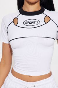 Sporty Contrast Cut Out Tee - White sold by Fashion Nova