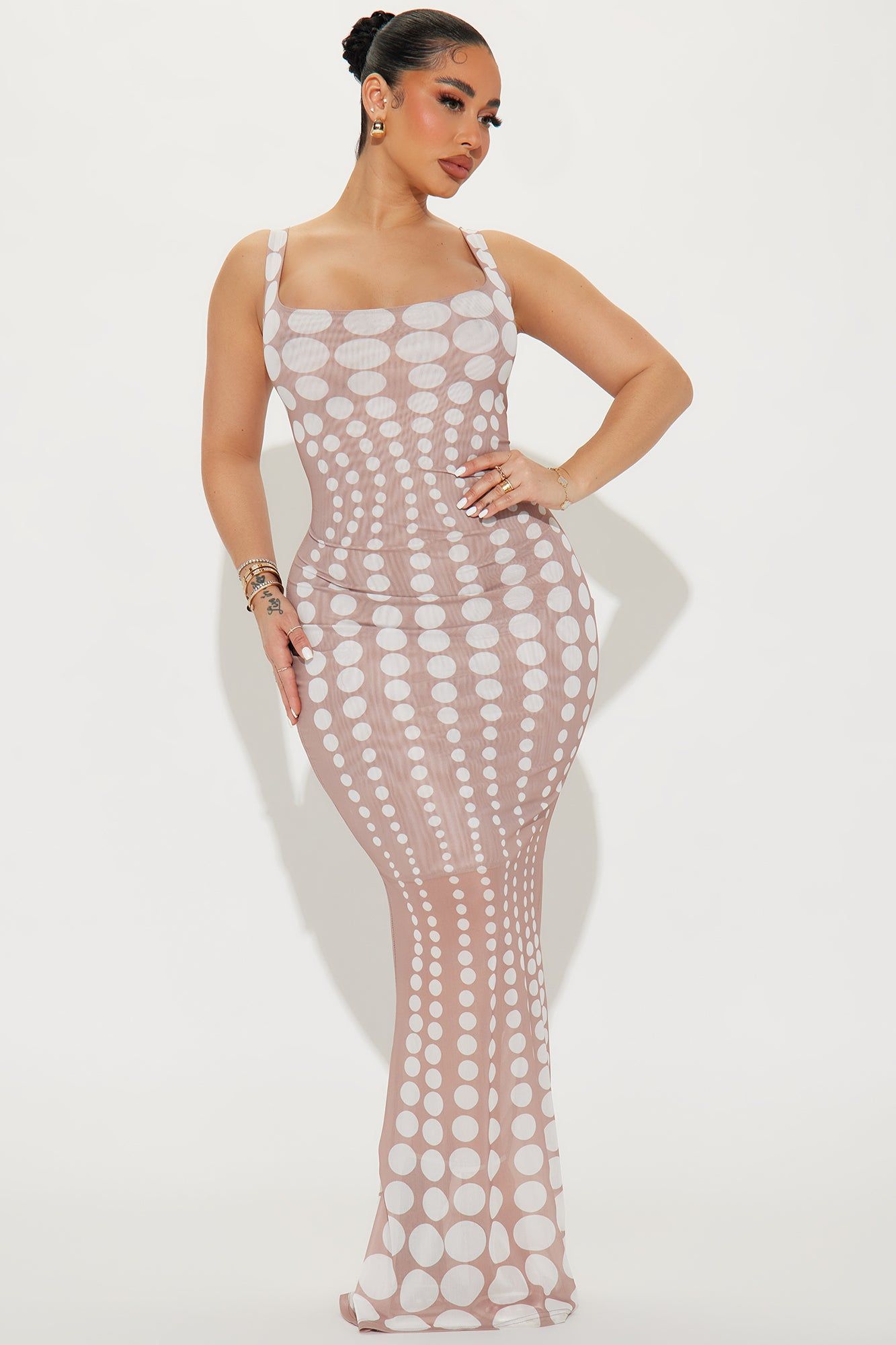 A Sight Mesh Maxi Dress - Brown sold by Fashion Nova