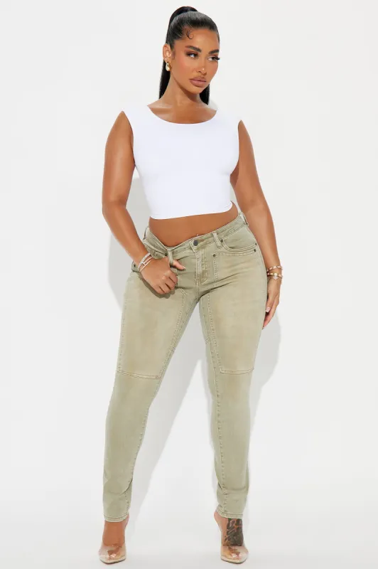 Anastasia Tinted Skinny Pant - Sage sold by Fashion Nova