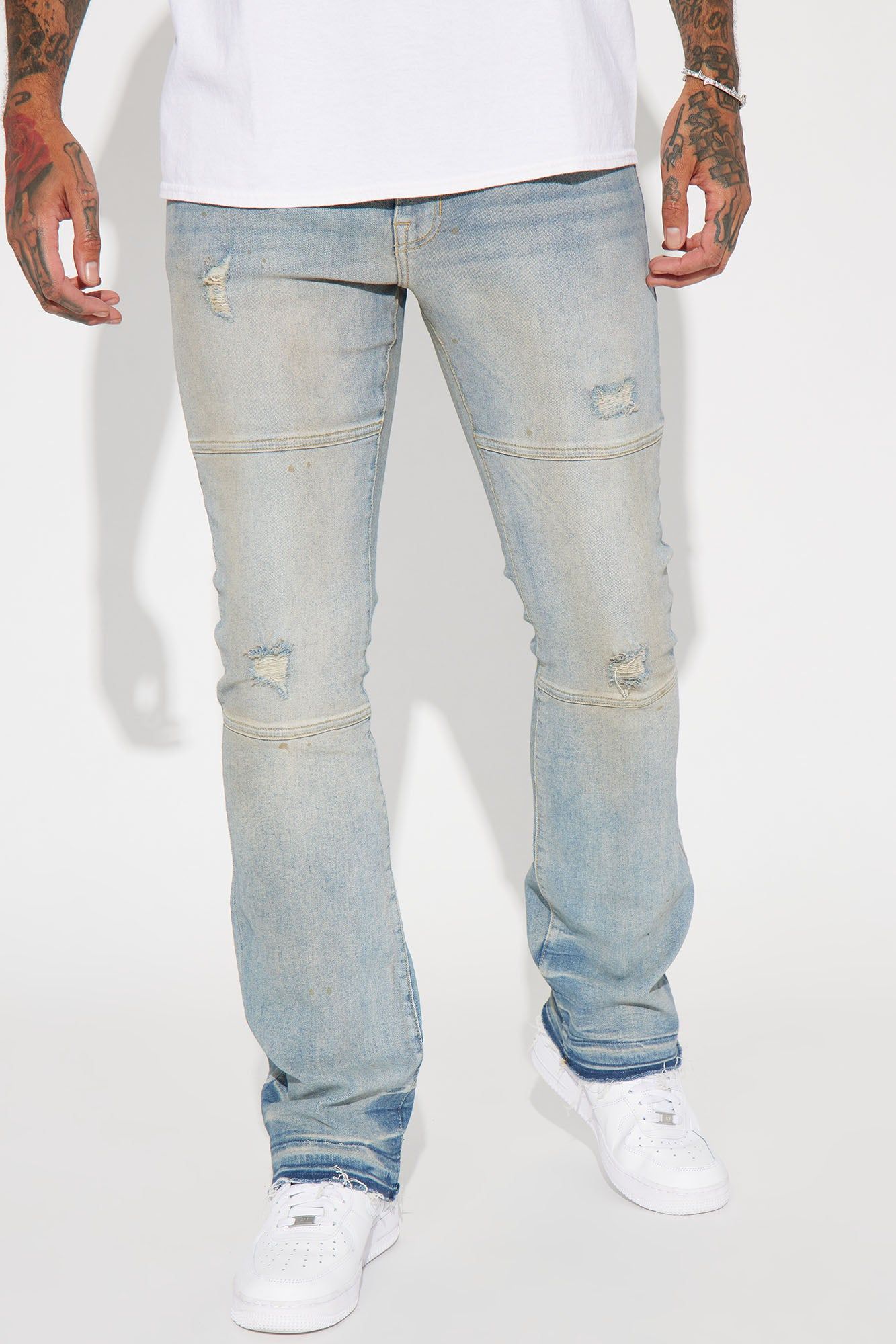 Breaking Habits Stacked Skinny Flare Jeans - Light Blue Wash sold by Fashion Nova