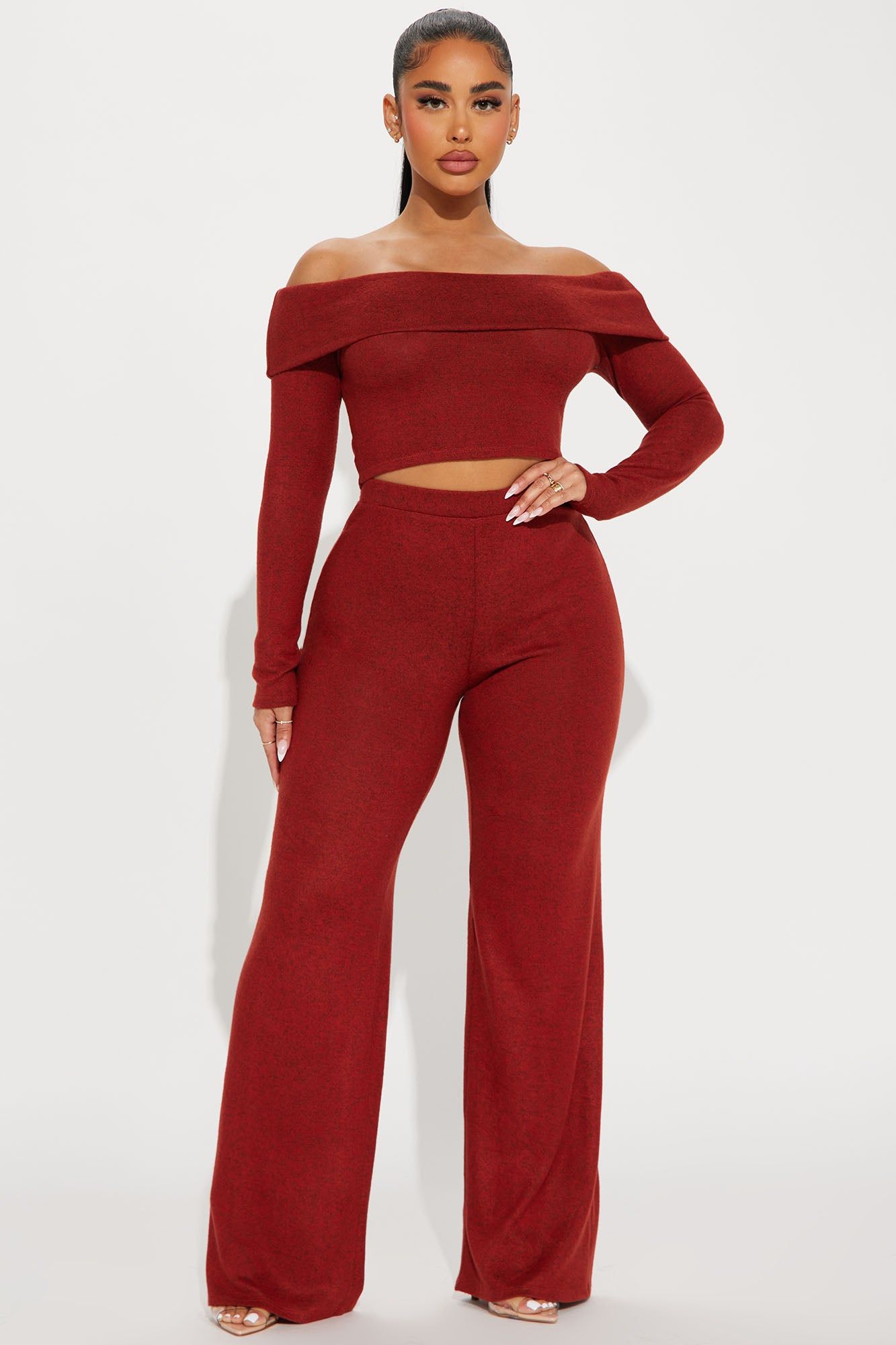 Jamie Brushed Knit Pant Set - Rust sold by Fashion Nova