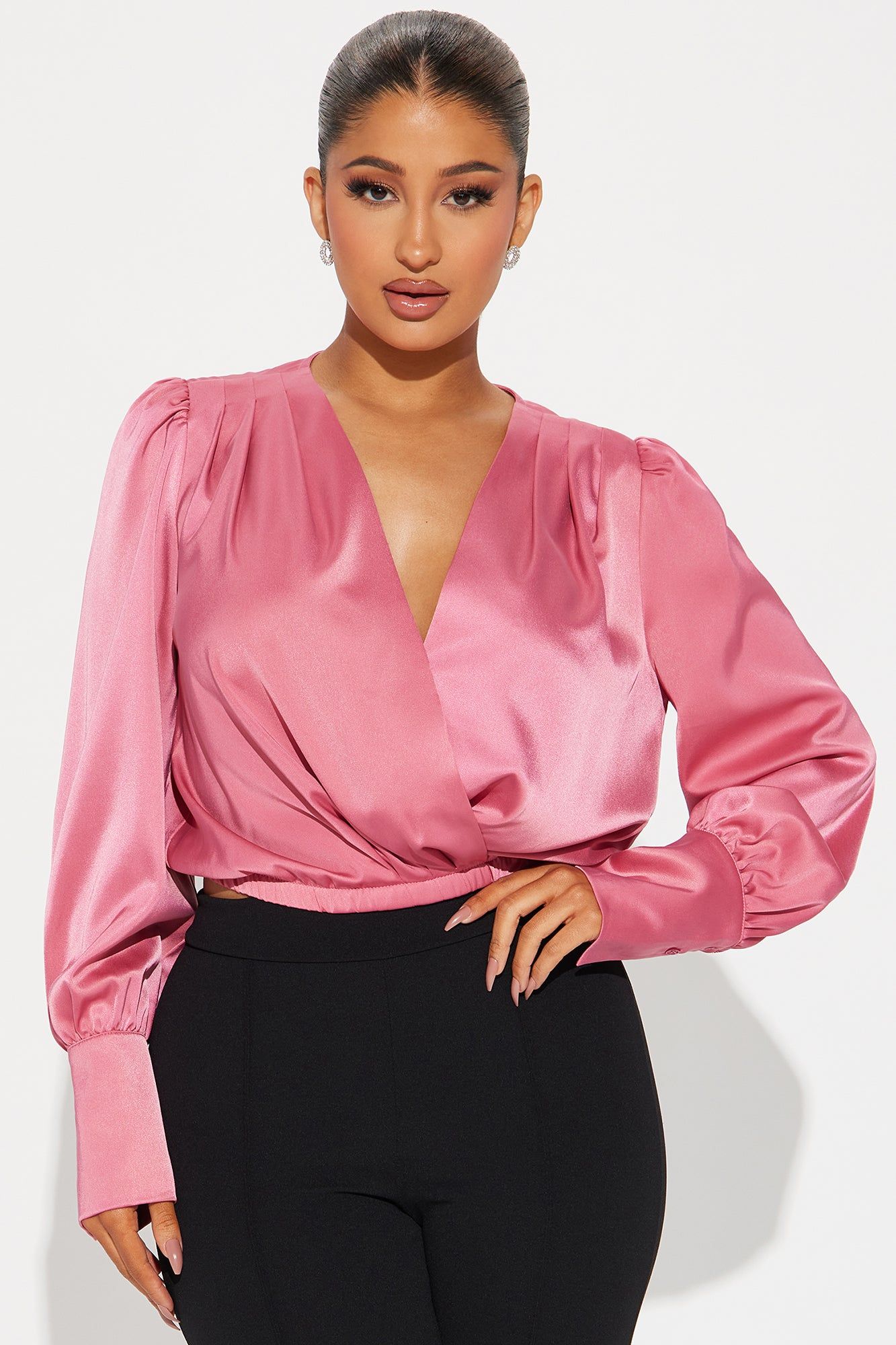 Wonderful Night Satin Blouse Top - Rose sold by Fashion Nova
