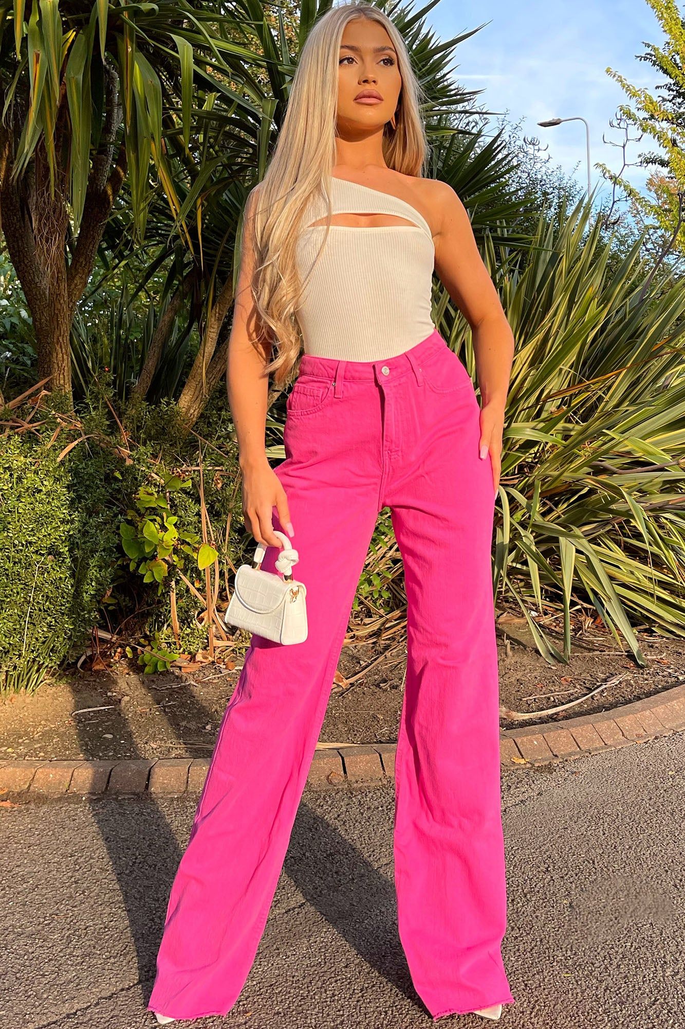 Good Time High Waist Wide Leg Jeans - Pink sold by Fashion Nova