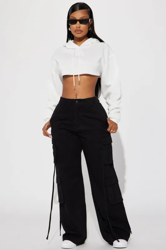 Petite Golden Hour Wide Leg Cargo Pant - Black sold by Fashion Nova