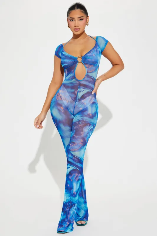 Letting Go Mesh Jumpsuit  - Blue sold by Fashion Nova