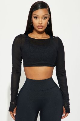 Claudia Elevate Long Sleeve Mesh Active Top - Black sold by Fashion Nova
