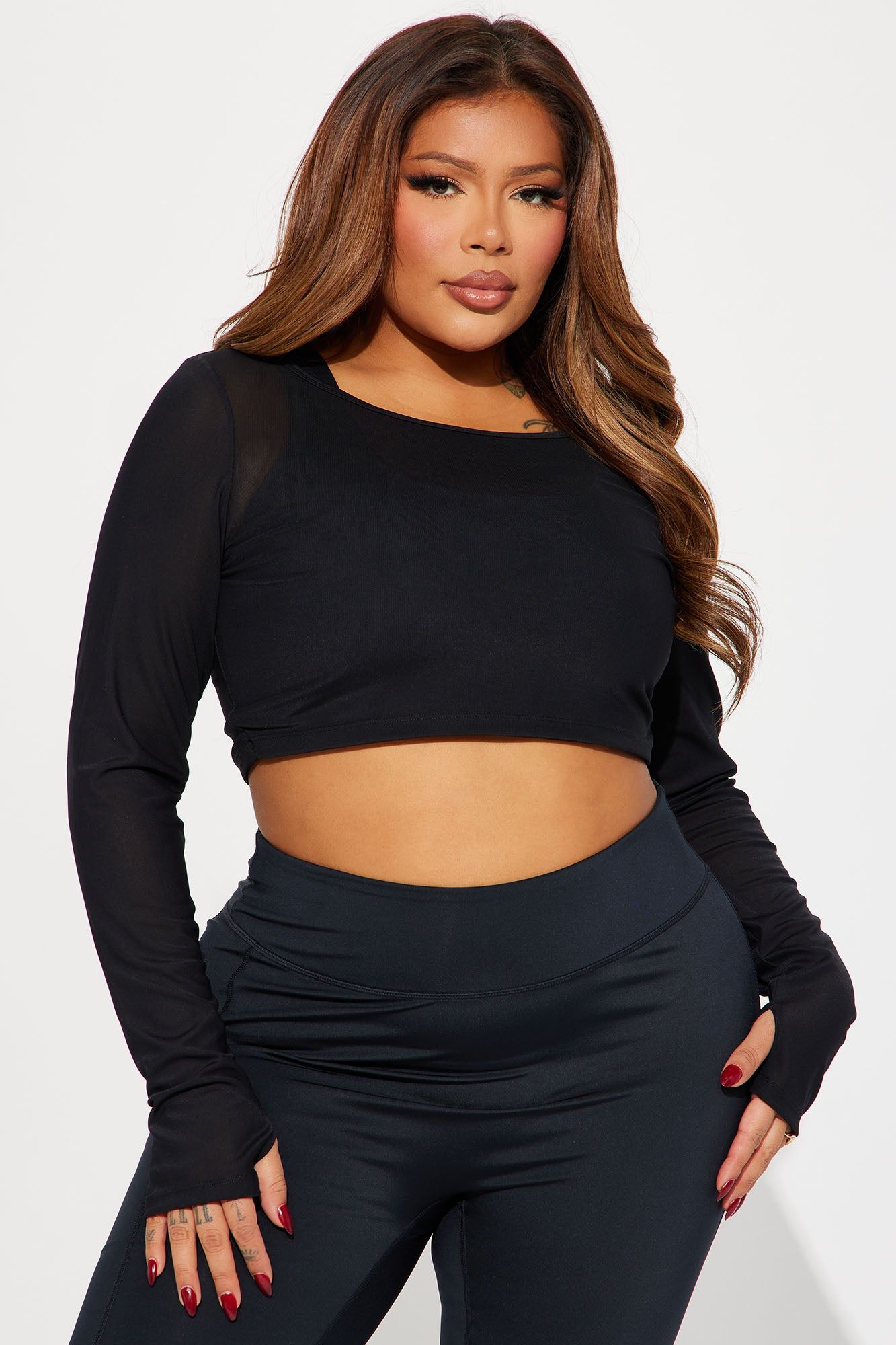 Claudia Elevate Long Sleeve Mesh Active Top - Black sold by Fashion Nova product image thumbnail 5
