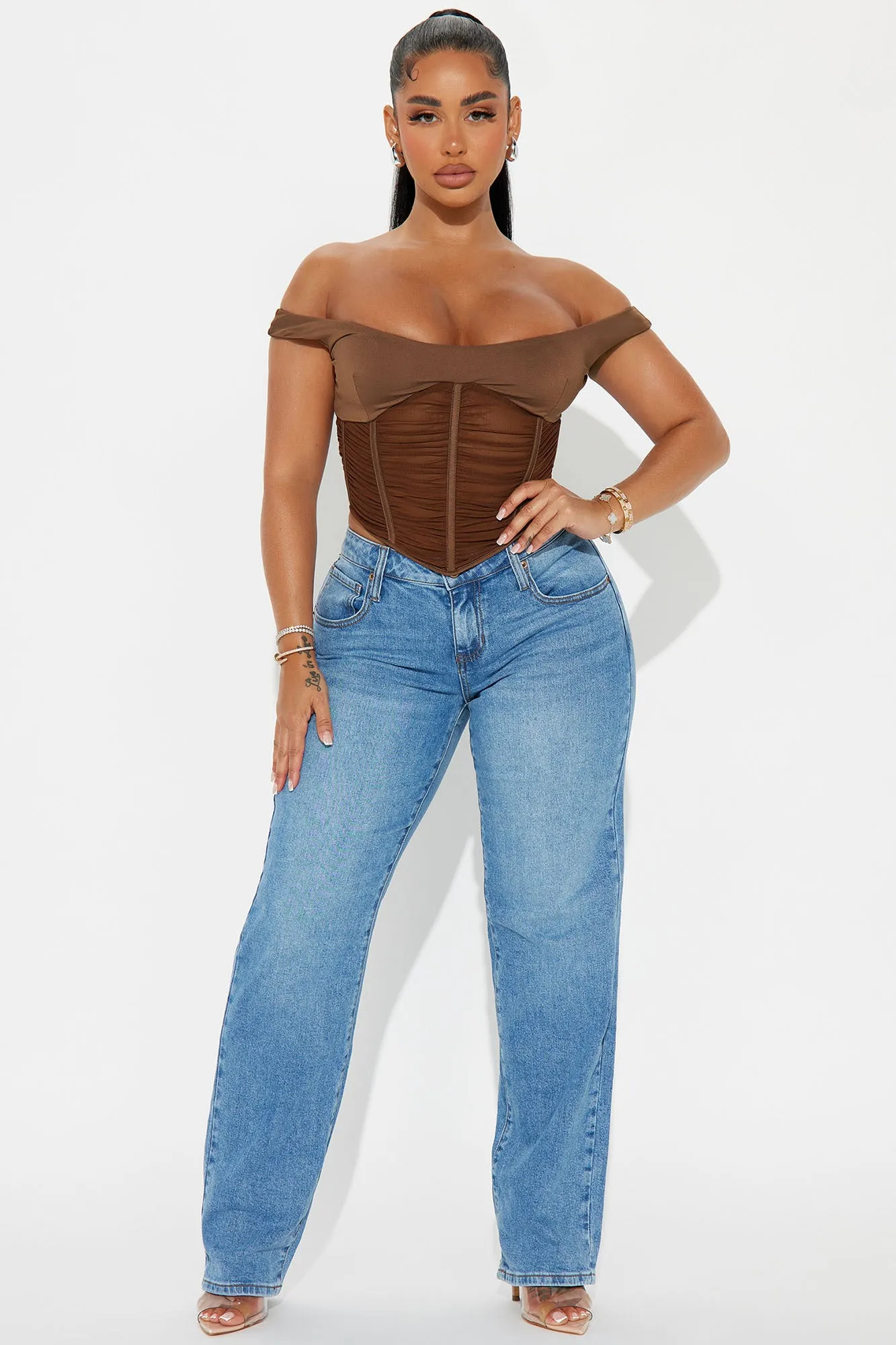 Talk The Talk Off Shoulder Corset Top - Chocolate sold by Fashion Nova product image thumbnail 2