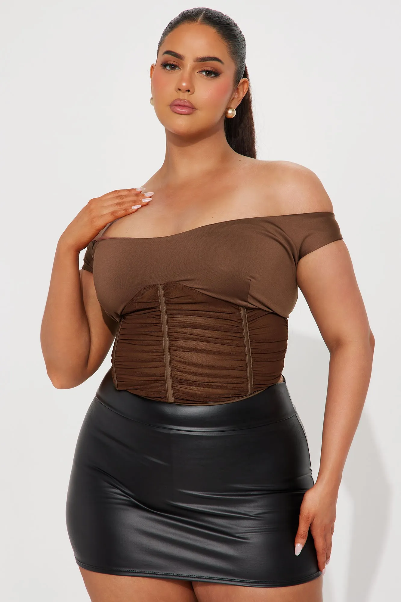 Talk The Talk Off Shoulder Corset Top - Chocolate sold by Fashion Nova product image thumbnail 4