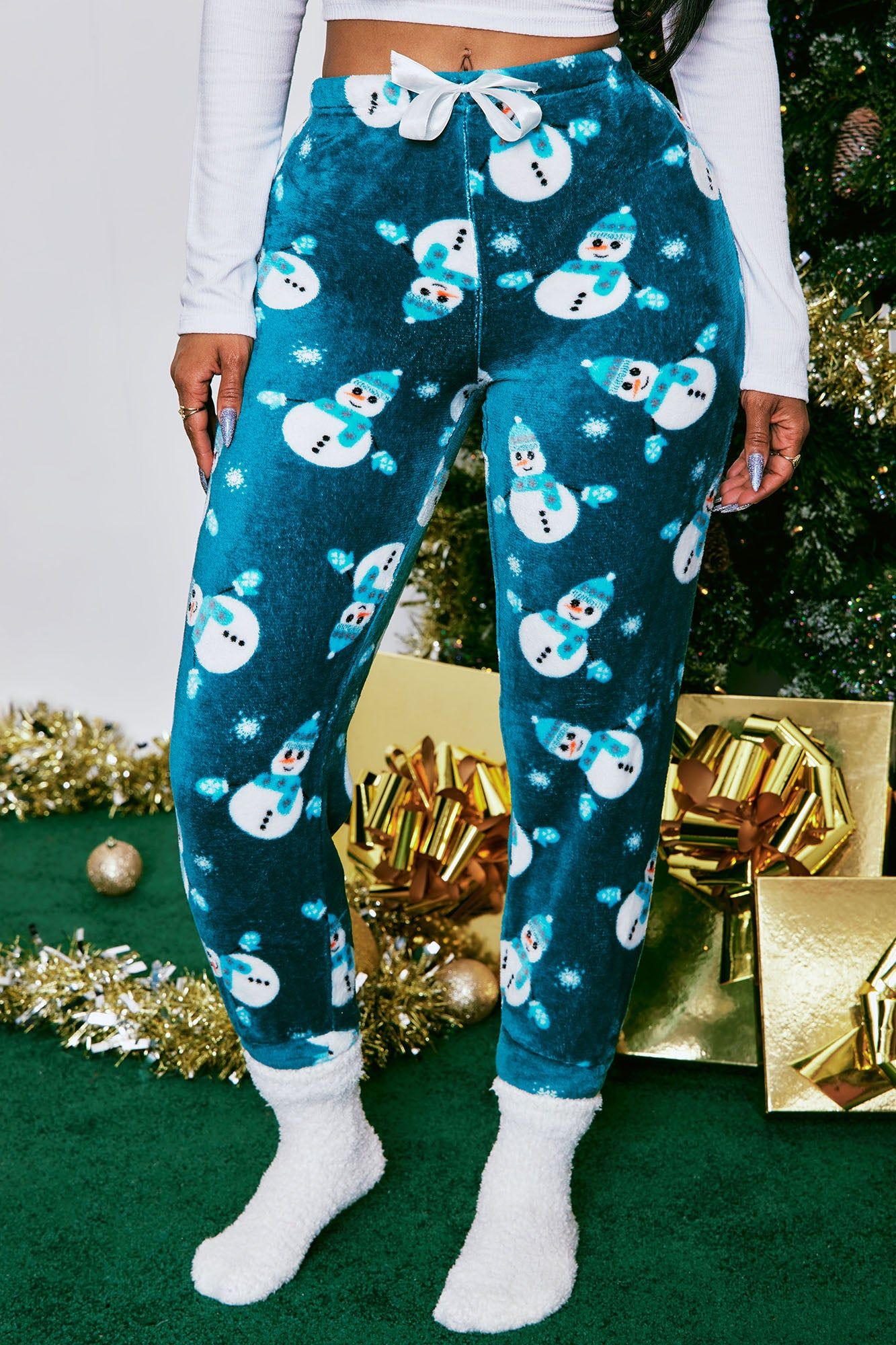 Build A Snowman Plush PJ Joggers - Teal/combo sold by Fashion Nova product image thumbnail 2