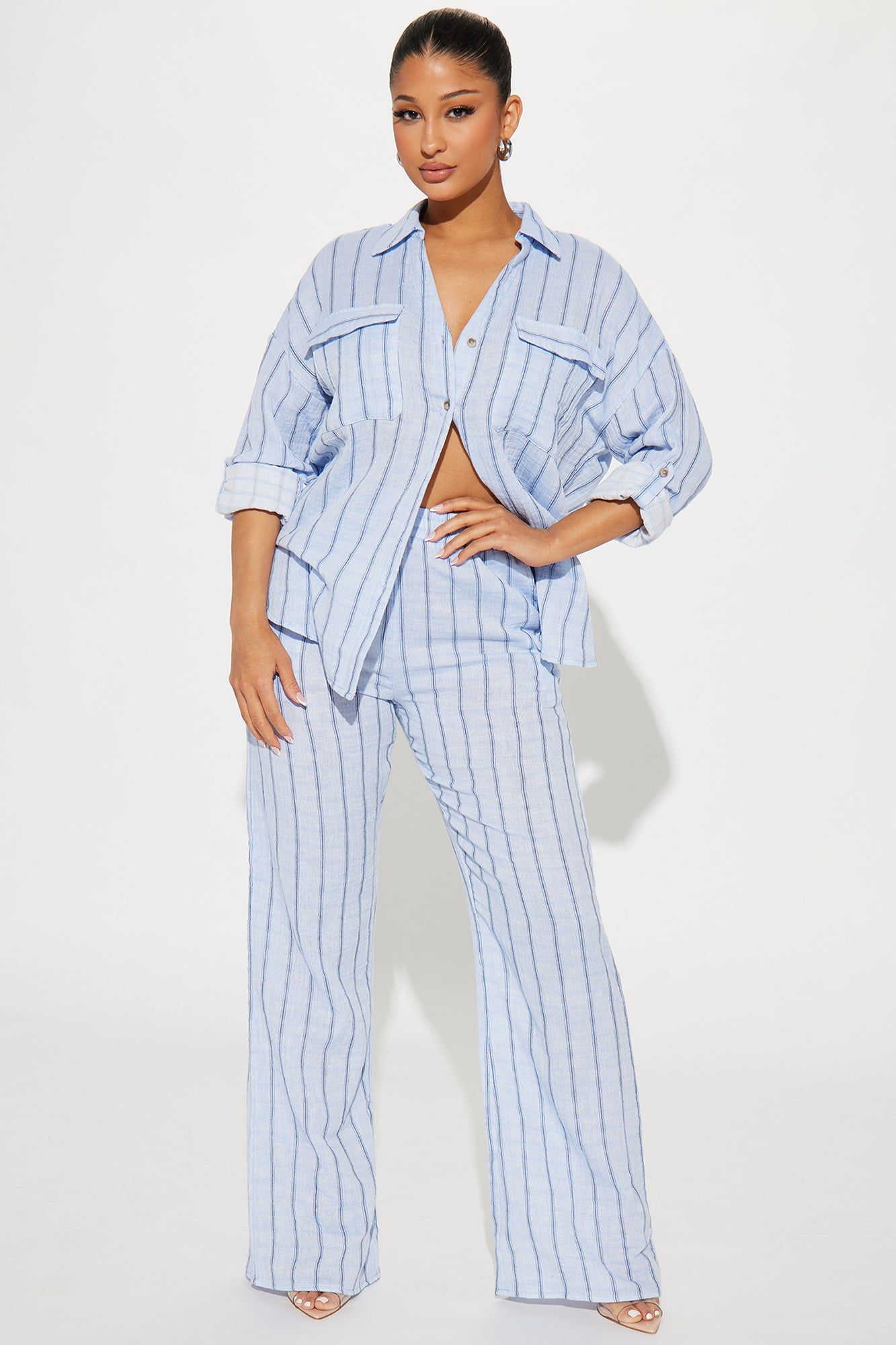Vivianna Striped Pant Set - Light Blue sold by Fashion Nova